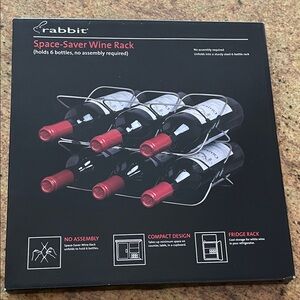 NIB Rabbit Space-Saver Wine Rack- holds 6 bottles and is compact foldable